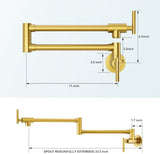 WOWOW Pot Filler Faucet Brushed Gold, Solid Brass Pot Filler Wall Mount Kitchen Stove Faucet with Double Joint Swing Arms