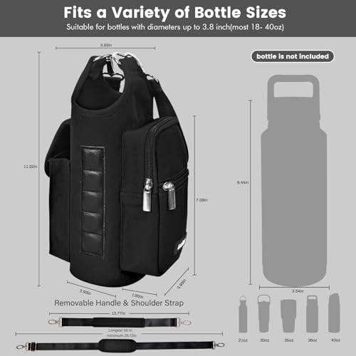 icolor Magnetic Gym Bag Water Bottle Carrier Holder with Phone Pockets & Shoulder Strap,5 Built-in Magnets Gym Bottle Pouch Sleeve,Magnetic Bag Gym Accessories Organizer for Men Women