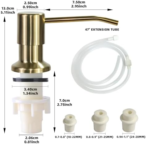 Soap Dispenser for Kitchen Sink, Built in Sink Soap Dispenser, Countertop Soap Dispenser Pump with 47" Extension Tube kit, No Need to Fill Little Bottle Again, Golden
