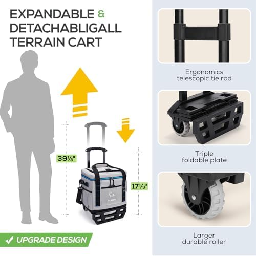 TOURIT Portable 50-Can Collapsible Rolling Soft Cooler with 29L Space & Reinforced All-Terrain Cart with Wheels Easy Transportation, Large Leakproof Travel Beach Ice Chest for Grocery Shopping