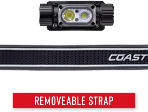 Coast WPH34R 2000 Lumen Waterproof Ultra Bright IP68 USB Rechargeable-Dual Power Headlamp, 6 Modes with Spot and Flood Beams, Black/Grey