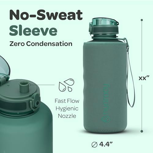 Hydracy Water Bottle with Time Marker -Large BPA Free Water Bottle & No Sweat Sleeve -Leak Proof Gym Bottle with Fruit Infuser Strainer & Times to Drink -Ideal for Fitness Sports & Outdoors