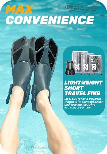 CAPAS Snorkel Fins, Swim Fins Travel Size Short Adjustable for Snorkeling Diving Adult Men Women Kids Open Heel Swimming Flippers