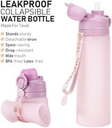 Collapsible Water Bottles 20oz, Leak Proof, BPA-Free, Foldable Silicone Travel Water Bottle with Straw Strap for Cycling, Hiking, Outdoors