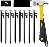 Heavy Duty 8in Forged Steel Tent Stakes (8Pcs) + 10in Tent Stakes Hammer & Storage Pouch, Ideal for Camping on Rocks