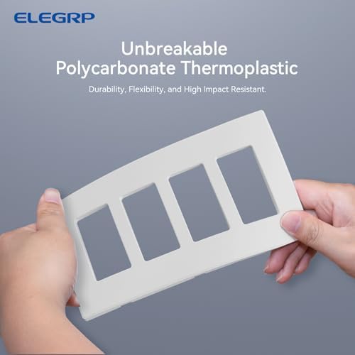 ELEGRP 4-Gang Screwless Decorative Wall Plates, Mid-Size Unbreakable Thermoplastic Faceplate Cover for Decorator Receptacle Outlet Switch, UL Listed (2 Pack, Matte White)