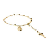 Stunning Catholic Rosary Bracelet for Women with Our Lady of Graces Medal and Cross Crucifix Charm, 14K Gold Plated, Adjustable - Dainty Elegant Religious Jewelry Gift