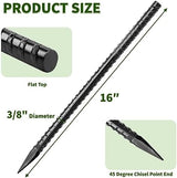 16 inches Ground Rebar Stakes (16 pcs) Heavy Duty Metal Spikes for Concrete Timber Garden Plant, Long Straight Steel Stakes for Tent, 3/8" Thickness Ground Anchors with Chisel Point End, Black