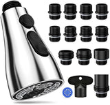 Kitchen Faucet Head Replacement 3 Modes with 12 Adapters, Pull Down Spray Head for Kitchen Faucet, Kitchen Sink Faucet Head G 1/2, Sprayer Head Replacement, Chrome