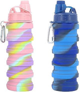 Collapsible Water Bottles Travel water bottle Sports Portable Sport Water Bottle Reusable Water Bottles comes with mountaineering Buckle 500ml silicone Water-proof camping water bottle