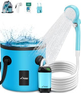 WADEO Portable Shower for Camping, Outdoor Electric Shower Rechargeable Pump with 20L Collapsible Bucket, Camping Shower Head Nozzle for Camping, Hiking, Traveling, Washing
