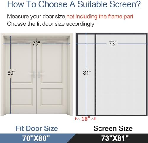 Magnetic Screen Door Thicker 255g/㎡ Mesh,Reversible Wide Left Right Side Opening Fits Door to 70 x 80,Heavy Duty Mesh French Bug Door Screen Magnetic Closure for Sliding Patio Door,Screen 73"x81"