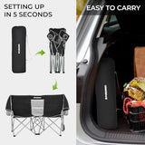 FUNDANGO Oversized Double Camping Chair, 660lbs Heavy Duty 2 Person Folding Padded Loveseat for Adults with Arm Cup Holder for Outdoor Patio Lawn Camp with Carry Bag (Black/Grey)