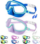 Vvinca Swim Goggles with Nose Cover, 2 Pack Wide View Diving Mask Anti-Fog UV No Leak Toddlers Swimming Goggles for Kids 3-15