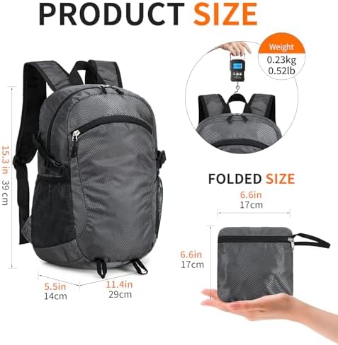 Small Hiking Daypack,15L Waterproof Hiking Backpack Packable Lightweight Travel Day Pack for Women Men (Grey, Small)
