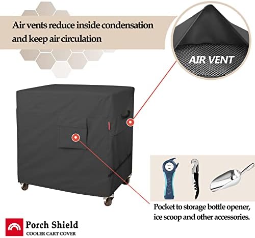 Porch Shield Waterproof Rolling 80-100 Qt Cooler Cart Cover Fits Most Patio Ice Chest Party Cooler (Black, 40"L x 20"W x 32"H)