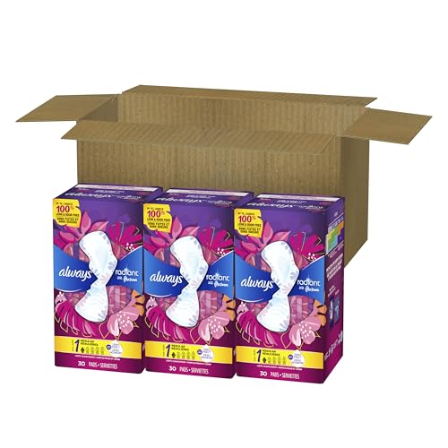 Always Radiant Feminine Pads for Women, Flexfoam Pads with Wings, Size 1, Regular Absorbency, Lightly Scented, 90 Count (Packaging May Vary)
