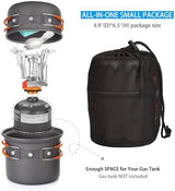 Odoland 6pcs Camping Cookware Mess Kit with Lightweight Pot, Stove, Spork and Carry Mesh Bag, Great for Backpacking Outdoor Camping Hiking and Picnic