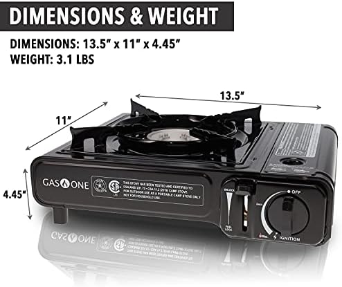 GasOne GS-1000 7,650 BTU Portable Butane Gas Stove Automatic Ignition with Carrying Case, CSA Listed