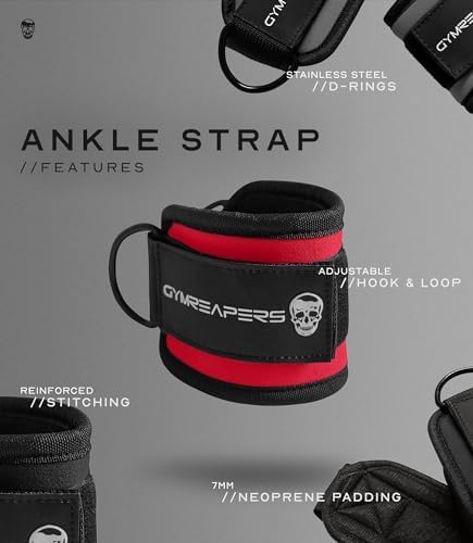 Gymreapers Ankle Straps (Pair) For Cable Machine Kickbacks, Glute Workouts, Lower Body Exercises - Adjustable Leg Straps with Neoprene Padding