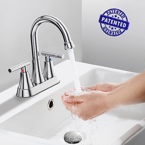 Bathroom Faucets for Sink 3 Hole, Hurran 4 inch Chrome Bathroom Sink Faucet with Pop-up Drain and Supply Hoses, Stainless Steel Lead-Free 2-Handle Centerset Utility Faucet for Sink Vanity RV