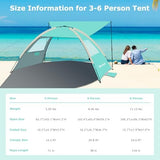 Gorich Beach Tent with Canopy - Easy Setup 3-6 Person Portable Sun Shelter, UPF 50+ UV Protection Sun Shade, Lightweight & Compact Beach Cabana for Family Travel