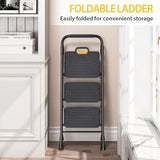 KINGRACK 3 Step Ladder, Sturdy Steel Step Stool with Anti-Slip Wide Pedals, Handrail, Safe-Lock Design, Pass 800lbs Load Testing, Folding Portable Ladder for Multi-Purpose, Home, Kitchen, Black