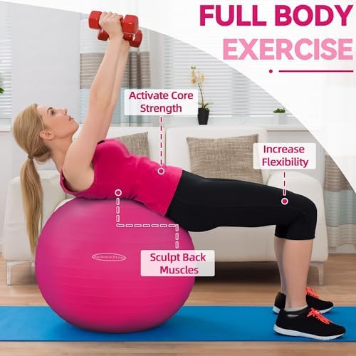Anti-Burst and Slip Resistant Exercise Ball - Yoga, Fitness, Birthing Ball With Quick Pump, 2,000-Pound Capacity, Multiple Colors and Sizes