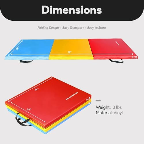 BalanceFrom Folding Gymnastics Mat Home Gym Floor Tumbling Equipment, Multicolor