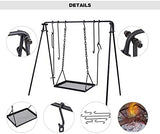 REDCAMP Grill Swing Campfire Grill Stand with Iron Grill Grate, Collapsible Campfire Cooking Rack w/6 Hooks,Portable Cookware Hanging Rack Outdoor Camping Bonfire for Cookware & Dutch Oven,Rectangle
