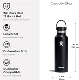 Hydro Flask Stainless Steel Standard Mouth Water Bottle with Flex Cap and Double-Wall Vacuum Insulation