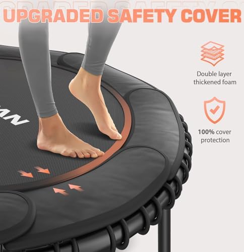 BCAN 450/550 LBS Foldable Mini Trampoline, 40"/48" Adult Fitness Trampoline with Bungees, U Shape Adjustable Foam Handle, Stable & Quiet Exercise Rebounder,Indoor/Outdoor Workout