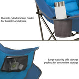 Oversized XL Padded Camping Chair Wide Heavy Duty Lawn Chairs Support 450 LBS Portable Folding Gaint Plus Camp Chair with Side Pocket Cup Holder for Outdoor Outside Sports Baseball Soccer-Blue