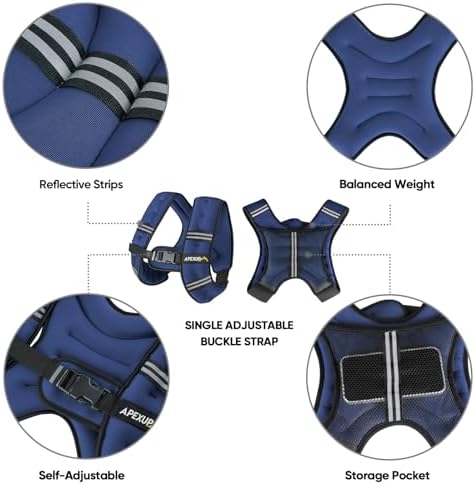 APEXUP Weighted Vest with 5lbs/10lbs/15lbs/20lbs/25lbs/30lbs Weights and Reflective Stripe, Weight Vest Men Women for Workout, Strength Training, Running