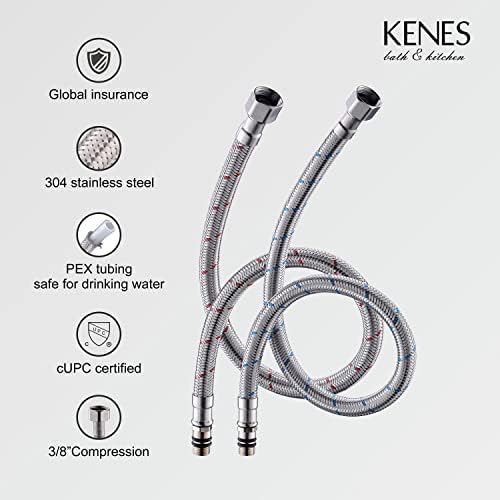 KENES Brushed Gold Bathroom Faucets, Modern Single Hole Lavatory Vanity Faucet, Single Handle Bathroom Sink Faucet Gold, with Pop Up Drain & Water Supply Hoses LJ-9031-4