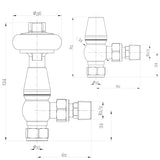 Chrome Traditional Angled Radiator Valves Antique Radiator Valves 15mm x 1/2" for Heated Towel Rails & Central Heating Radiators Wood Head Brass Radiator Valve Set