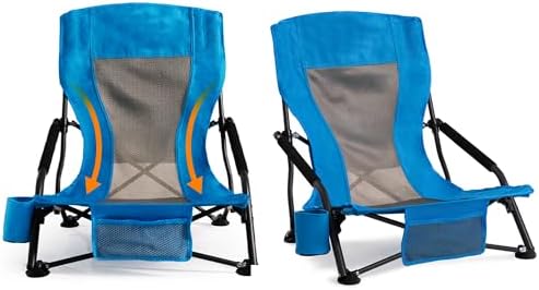 Outdoor Beach Chair for Adults Set of 2 PCS Portable Lightweight Low Back Sling Chair with Cup Holder, 300lbs Capacity Camping Chair for Patio, Lawn, Concert, Travel (Light Blue)