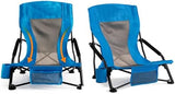 Outdoor Beach Chair for Adults Set of 2 PCS Portable Lightweight Low Back Sling Chair with Cup Holder, 300lbs Capacity Camping Chair for Patio, Lawn, Concert, Travel (Light Blue)