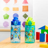 Zak Designs PAW Patrol Sage Kids Water Bottle For School or Travel, 16oz Durable Plastic Water Bottle With Straw, Handle, and Leak-Proof, Pop-Up Spout Cover, 2-Pack Set Chase & Friends