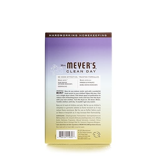 MRS. MEYER'S CLEAN DAY Dryer Sheets, Fabric Softener, Reduces Static, Infused with Essential Oils, Compassion Flower, 80 Count