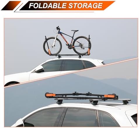 TOOENJOY Rooftop Bike Rack for Car SUV, Upright Roof Mount Bicycle Rack with 2 Arms for Movable Crossbar, 2 Bike Carrier