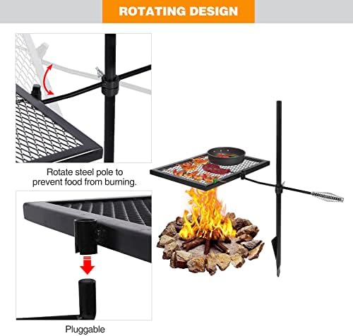REDCAMP Swivel Campfire Grill Heavy Duty Steel Grate, Over Fire Camp Grill with Carrying Bag for Outdoor Open Flame Cooking