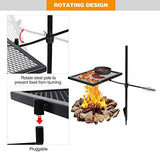 REDCAMP Swivel Campfire Grill Heavy Duty Steel Grate, Over Fire Camp Grill with Carrying Bag for Outdoor Open Flame Cooking