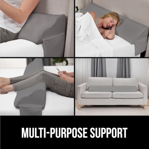 GORILLA GRIP Patent Pending Bed Wedge Pillow Headboard Gap Filler, Comfortable and Supportive High Density Foam Angled Pillows, Stay in Place Gripping Dots, Wedges Between Mattress, Full Size Gray