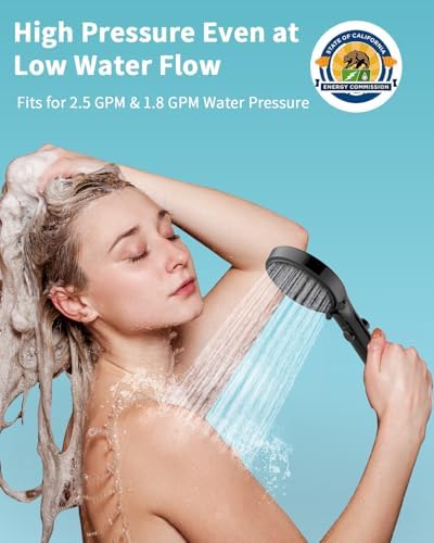 Shower Head with Handheld, High Pressure Handheld Shower Head with 80" Extra Long Stainless Steel Hose & Adjustable Bracket, Showerhead with ON/OFF Switch, Black