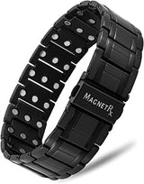 MagnetRX® 3X Strength Magnetic Bracelets for Men – Effective Titanium Mens Magnetic Bracelet – Premium Fold–over Clasp & Adjustable Length with Sizing Tool & Gift Box (Black)