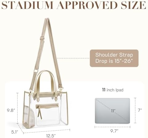 Missnine Clear Tote Bag for Women Thick PVC Clear Bag for Stadium Events with Guitar Strap Transparent for Concert Beach