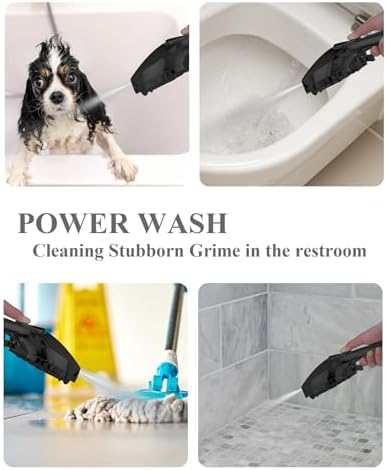 High Pressure Shower head with Handheld 7 Modes, Built-in Power Wash to Clear Tub. Tile & Pets, 5” High Flow Hand Held Hydro Rain Showerhead with Stainless Steel Hose and Adjustable Bracket-Matt Black