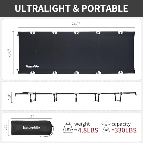 Naturehike GreenWild Camping Cot, Ultralight Folding Backpacking Cot, 60-Second Easy Set-Up, Supports 330lbs, Portable Camping Bed for Adults for Camping Hiking Travel Home