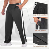 Deyeek Men's Tear Away Basketball Pants High Split Snap Button Casual Post-Surgery Sweatpants with Pockets
